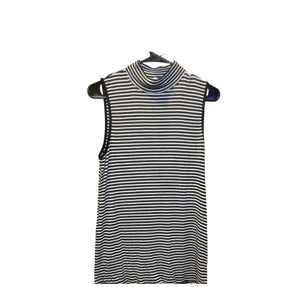 GAP Black White Stripe Mock Neck Sleeveless Tank Top | Size L